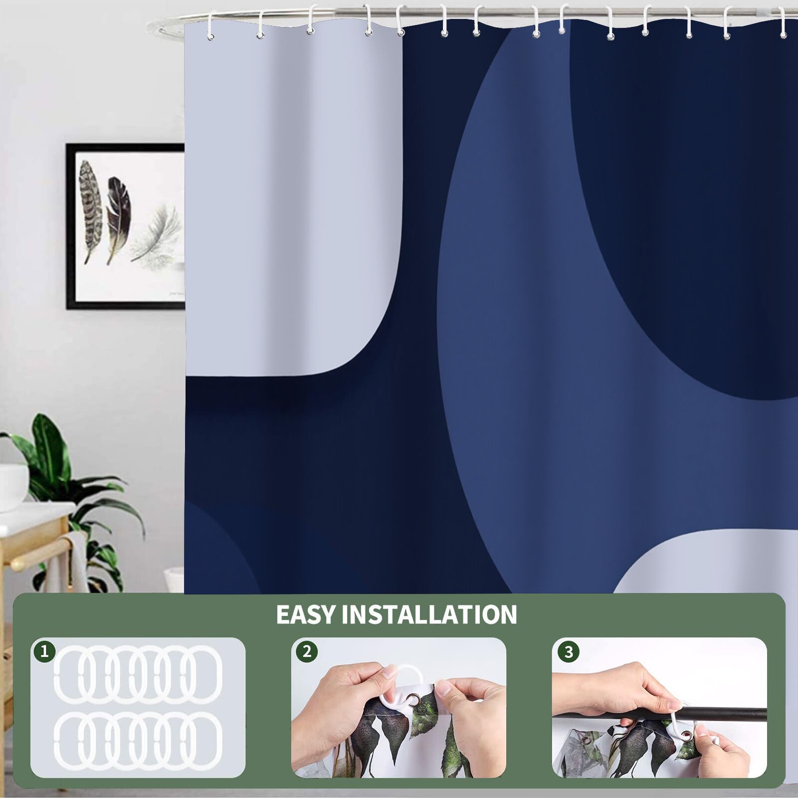 Rideau Douche, Rideau Baignoire Lavable en Machine Rideaux Douche Tissus Lavable Rideau De Baignoire Lavable pour Salle De Bain Domicile Baignoire Famille, Rectangle Arrondi,