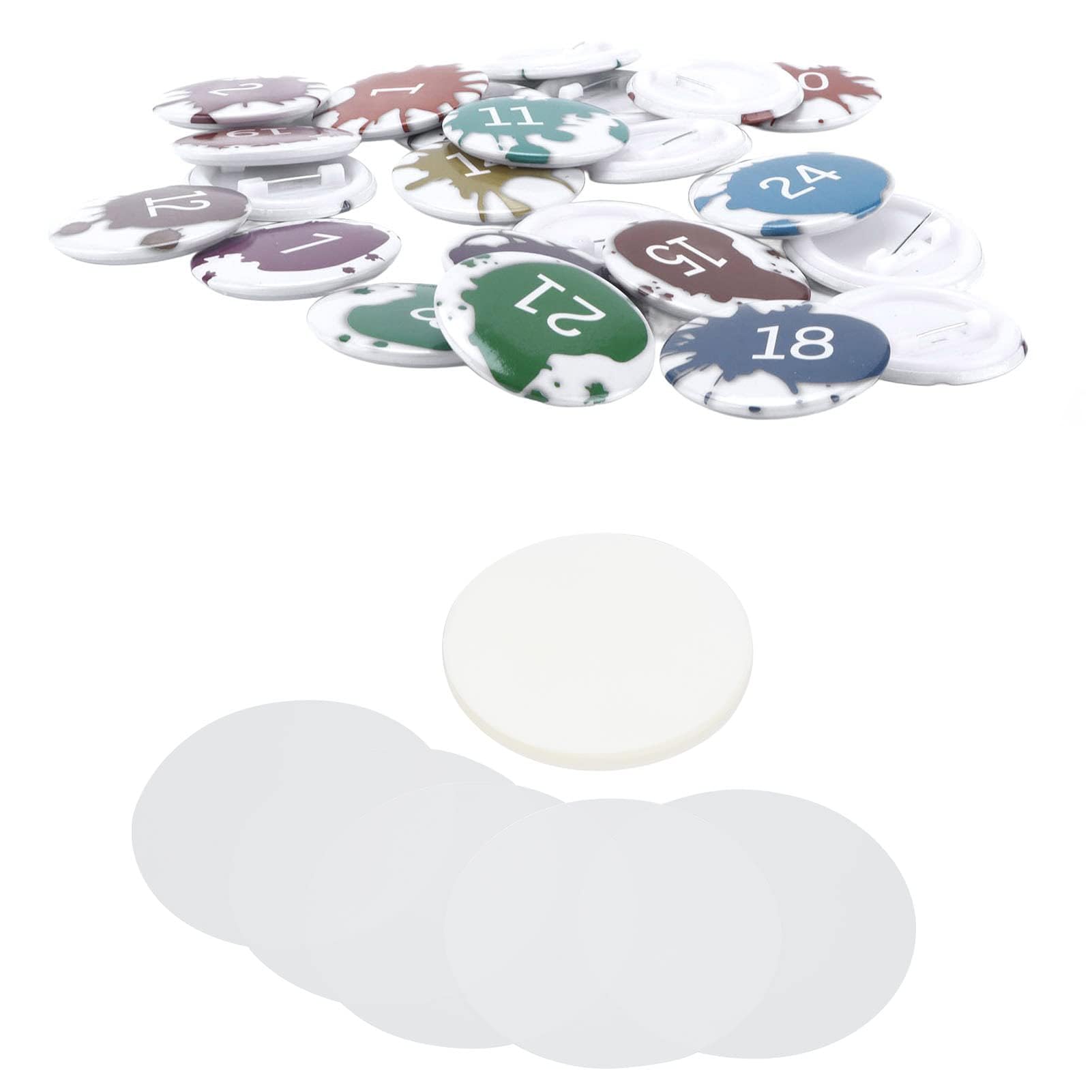 Tissting Película Protectora de Insignias, Láminas Transparentes de PVC Durable para Botones Redondos de 32MM, Pack de 100 Unidades para Colección Nevera y Proyectos Bricolaje