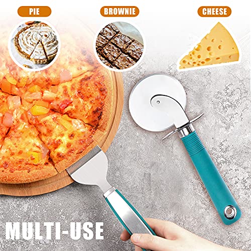 Webake Pizza Cutter Wheel Pie Serve Set, Large Pizza Slicer Stainless Steel Pie Cake Cutter with Non-slip Green Handle, Ideal for Cake Pizza Pies Dough Fudge