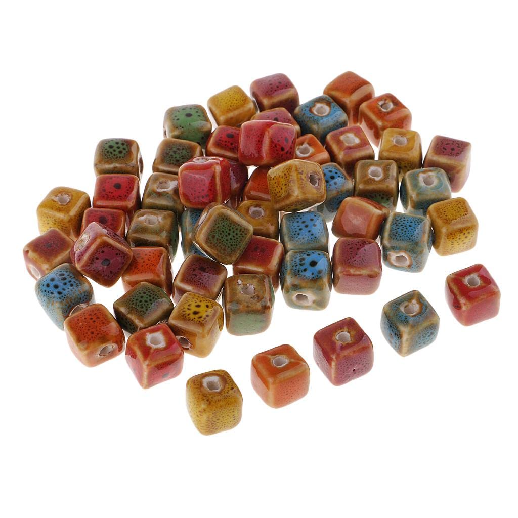 F Fityle Multicolor 50Pcs Loose Spacer Beads Porcelain Beads Charms Diy Jewelry - 15Mm, 10Mm