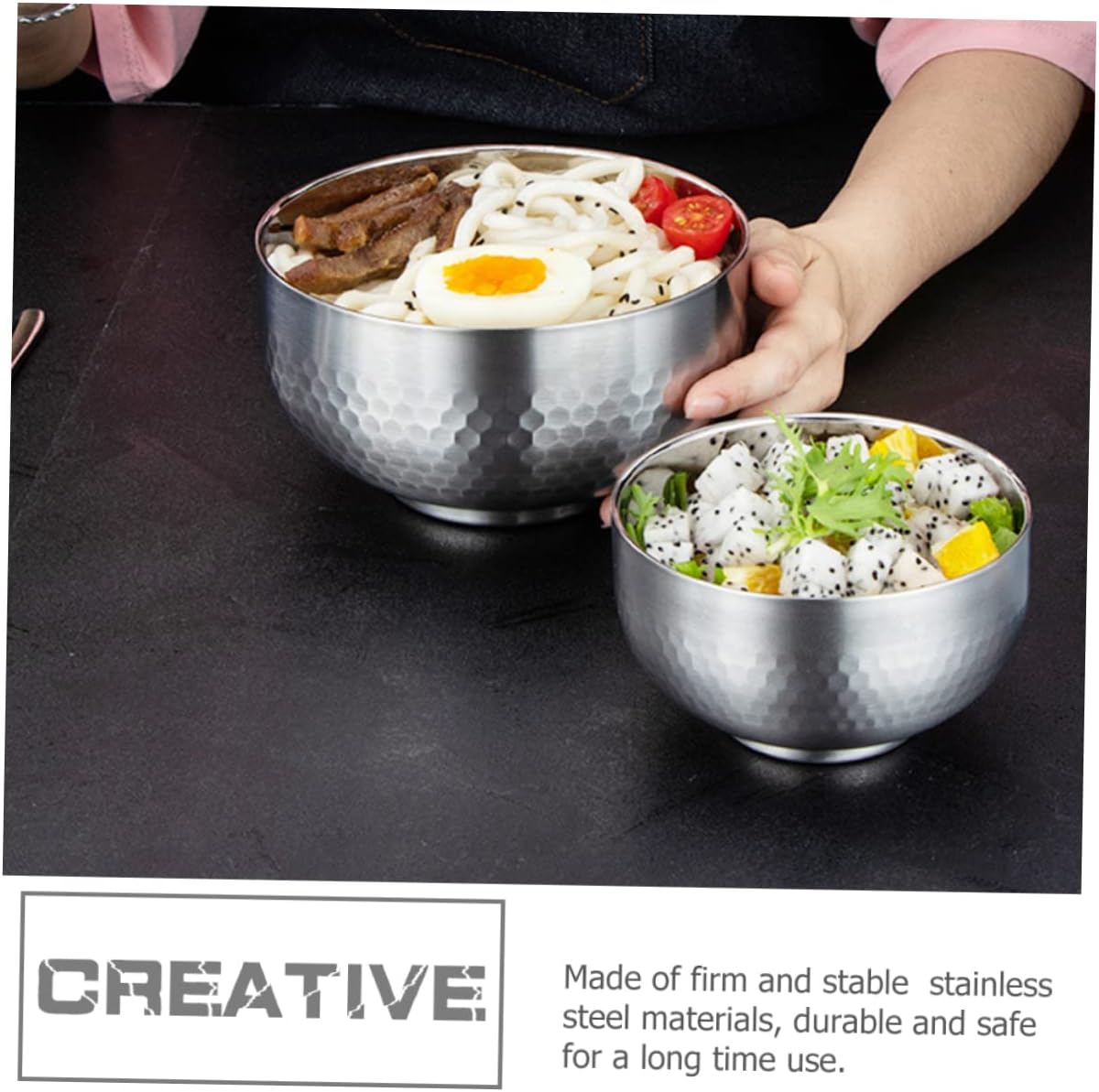 Stainless Steel Stackable Rice Bowls Set of 3 Double Layered Soup Bowls for Boys and Girls Sturdy Metal for Serving Rice and Soup