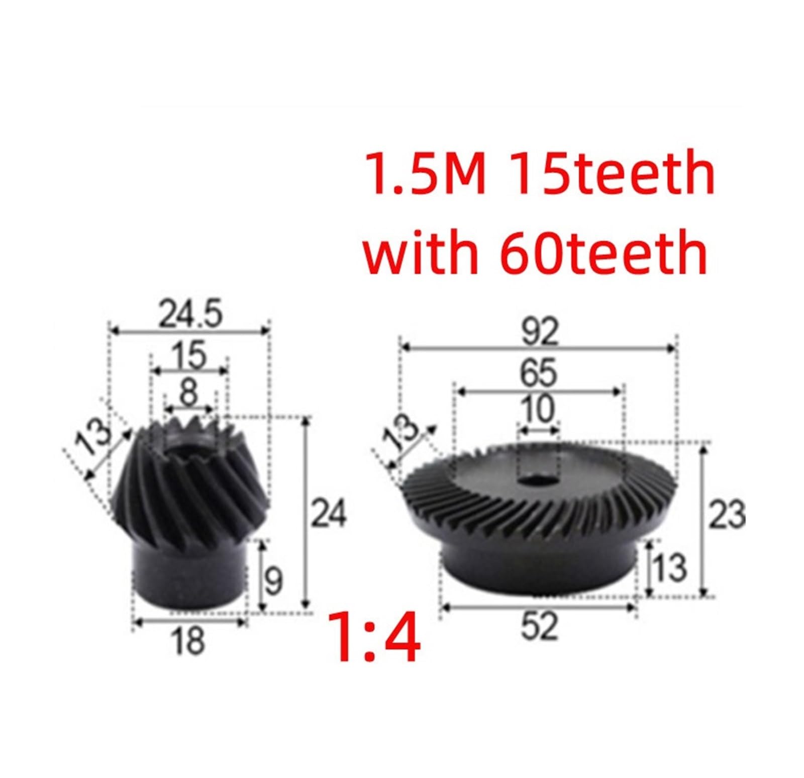 Engrenage à dents coniques en spirale 2 pièces 1,5 M 15T à 60T engrenage conique en spirale M1,5 module 1:4 90 degrés engrenage différentiel même rapport diamètre 8 mm trou 10 mm