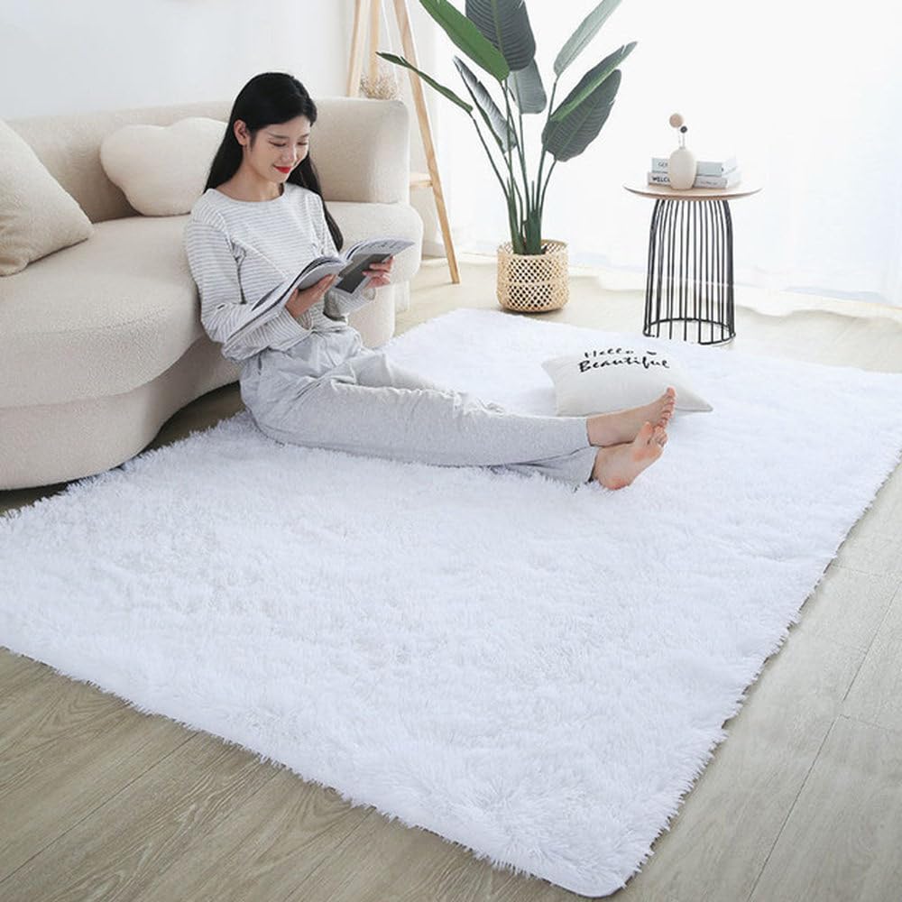 Tapis en fourrure blanc 140x200 cm style nordique pour salon et chambre