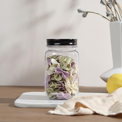 Miniatura 5 de Party Club of America Paquete de 20 tarros de plástico negro de 16 onzas con tapas de rosca, contenedor de almacenamiento de alimentos para