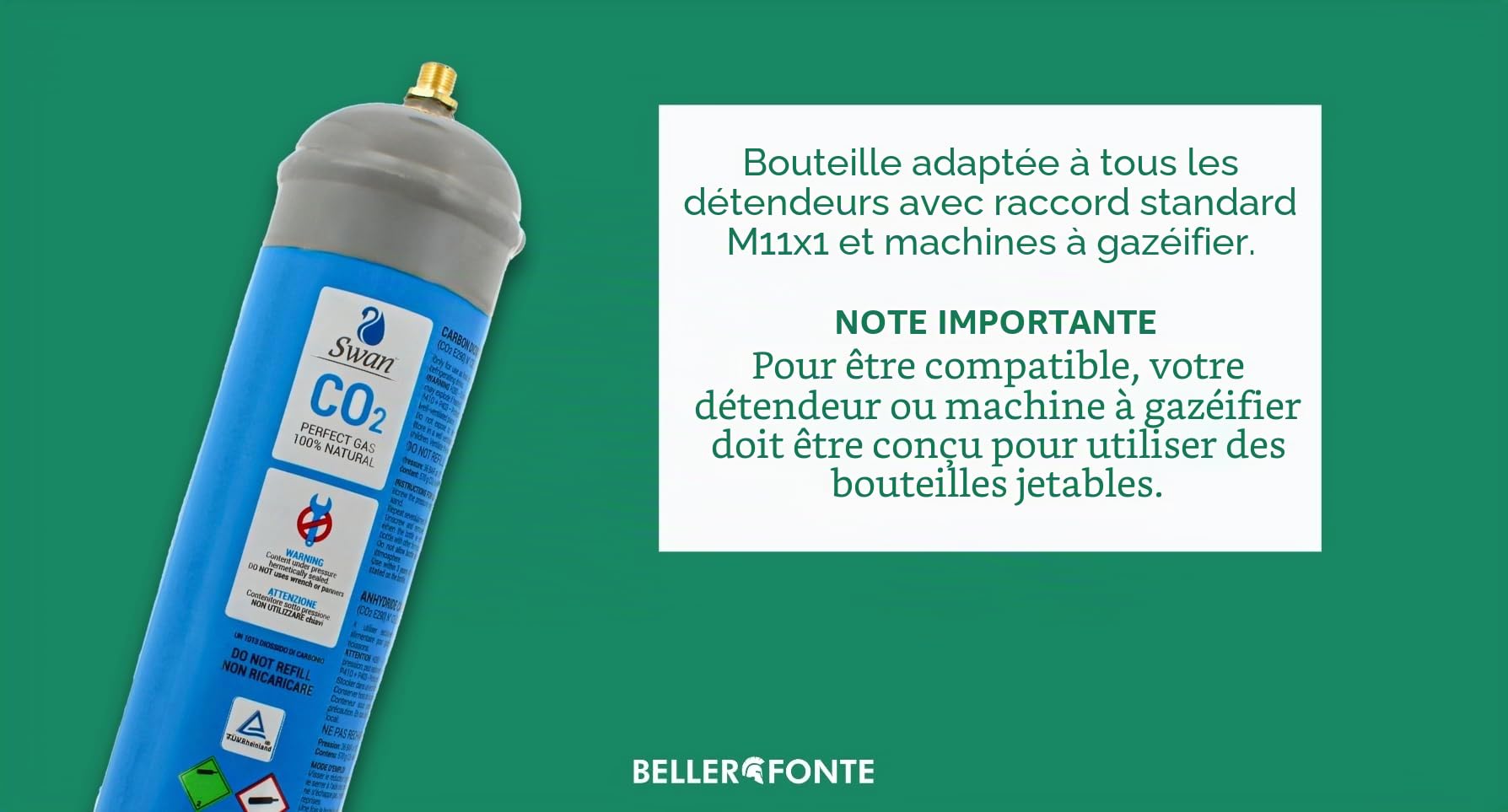 Bouteilles de CO2 600 g E290 pour gazeuse d'eau pétillante – Culot M11 x 1 compatible universel – Lot économique de 8 pièces – Certifié TUV