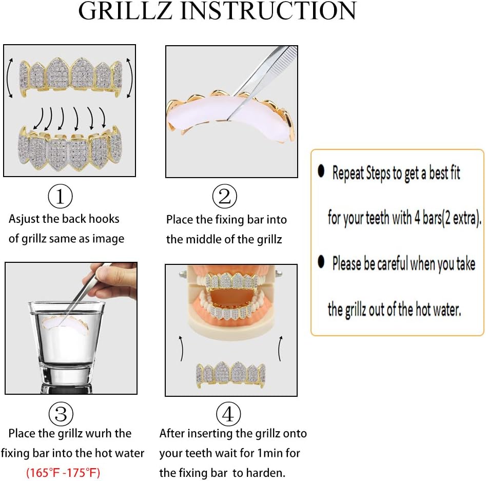TOPGRILLZ Grills for Your Teeth Hip Hop 8 Teeth Gold Grillz for Men Women Top Bottom Fang 18K Gold Plated Rugged Rapper Costume gold&silver