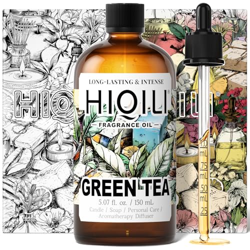 Image of HIQILI Green Tea Fragrance Oil, Refreshing Scents for Laundry - 5.07 Fl Oz | Long-Lasing Aroma for Wool Dryer Balls, Candle & Soap Making, Home Diffusers, Pet Safe, Graduated Dropper Included