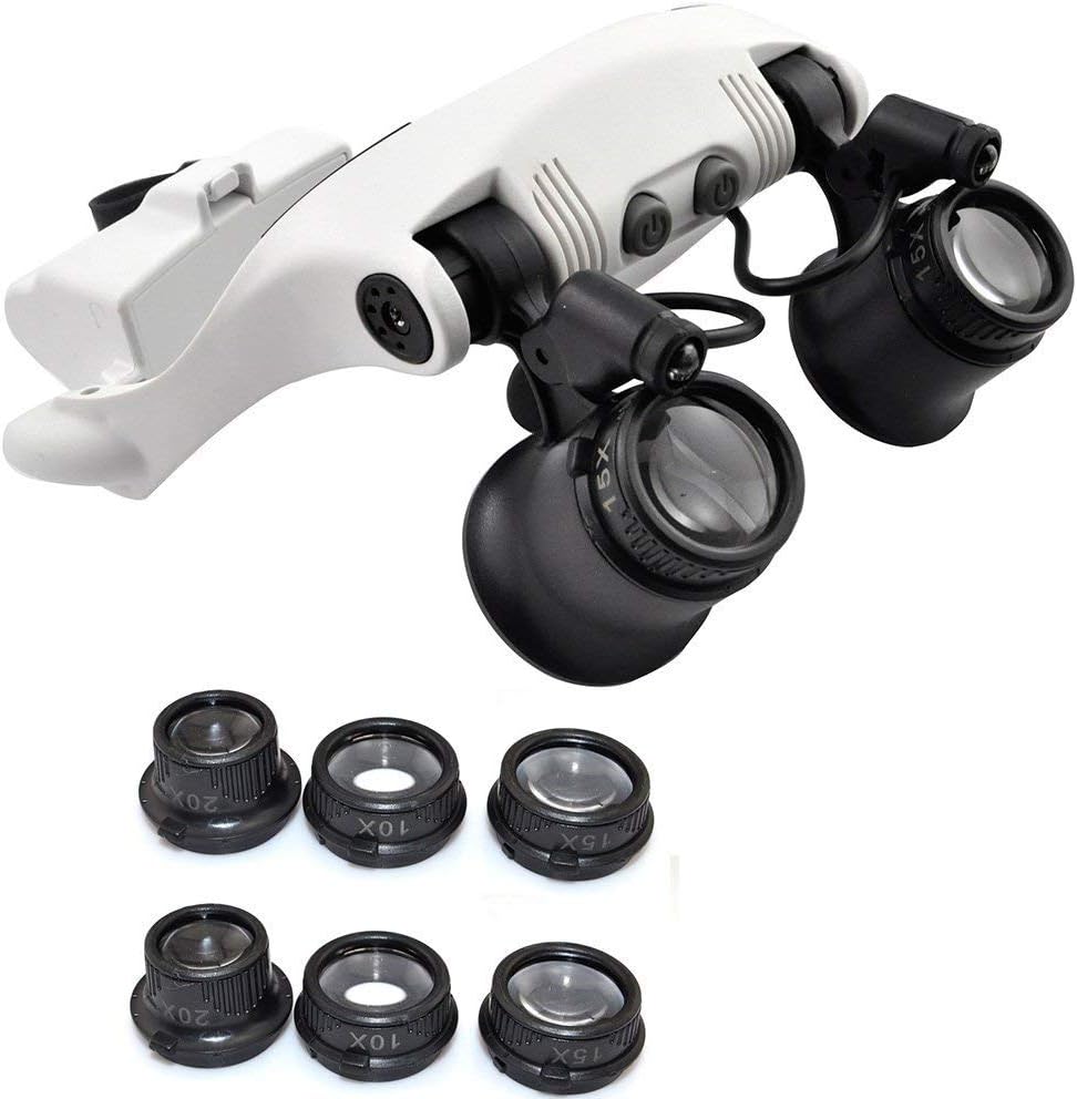 SHUANGYOU 10 X 15X 20 X 25X Magnifications Double Eye Head Wearing Magnifying Glasses with 2 LED Light