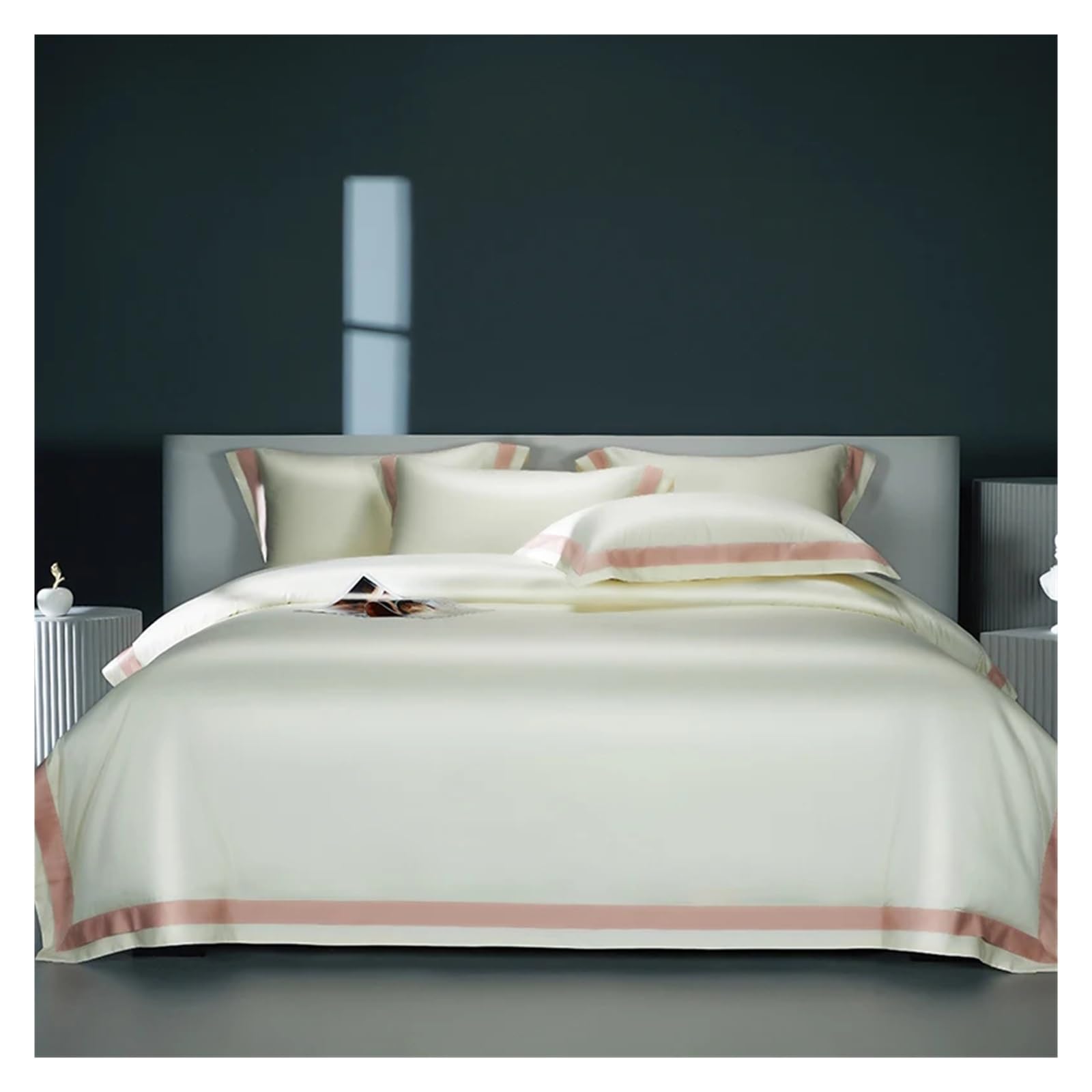 Sbcgfy D Be Four Pieces Set, 1400Tc Egyptian Cotton Soli Color Uvet Cover Set Style Bedding Set Satin Silky Quilt Cover Be Sheet Pillowcases 4Pcs,-Flat Queen Size 4Pcs