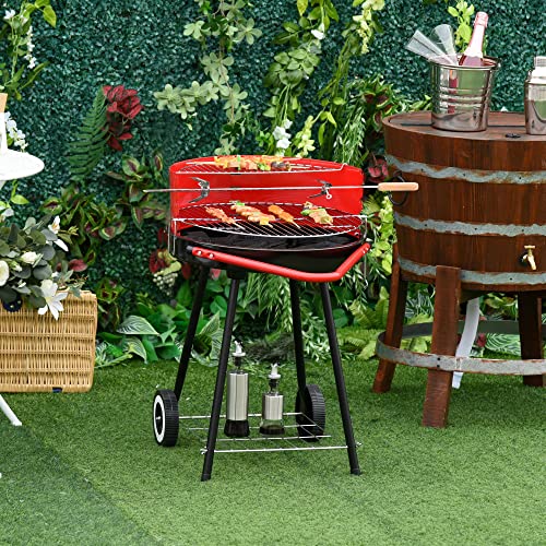 Rundgrill Outsunny Holzkohlegrill mit Rollen für flexibles Grillen