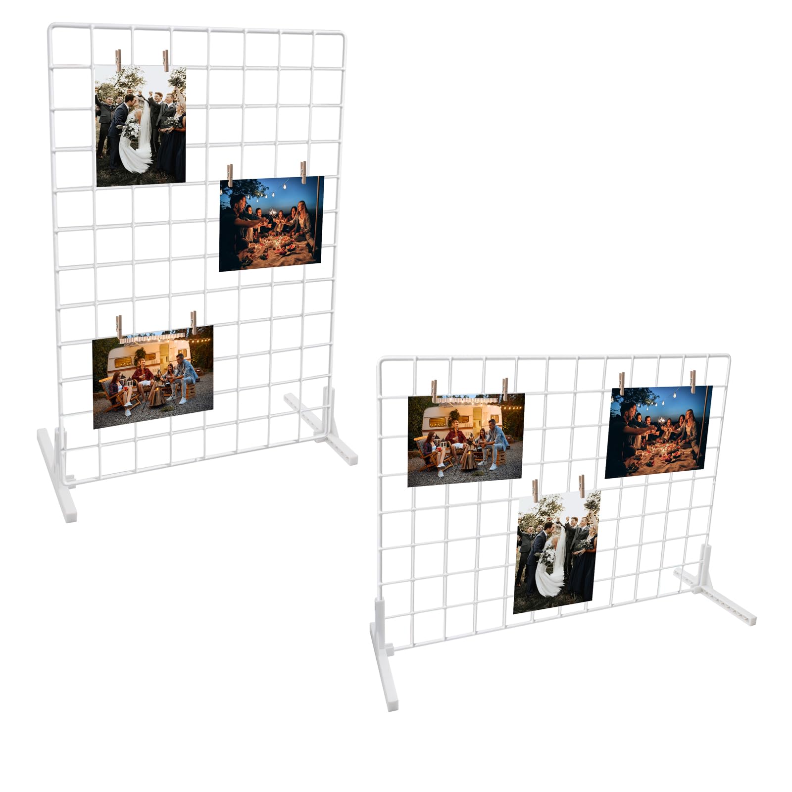Photo 1 of 2 Sets Grid Wall Countertop Decorative Panel for Photo Display, Tabletop & Wall Mounted Display Wire Gridwall with T-Base, Mini Wood Clips & Adhesive Hooks for Shows Retail Crafts Artistic Drawings