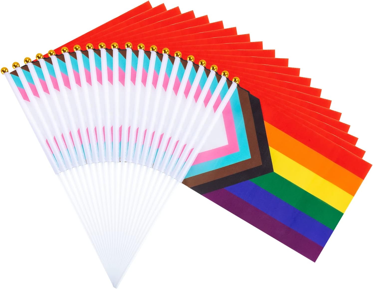 50 Pack Small Pride Flags on Stick, 8.2x5.7 Inch Rainbow Hand Held Flags for Parades, Gay Lesbian Bisexual Transgender LGBTQ Party Decorations, Pride Month, Celebration & Events
