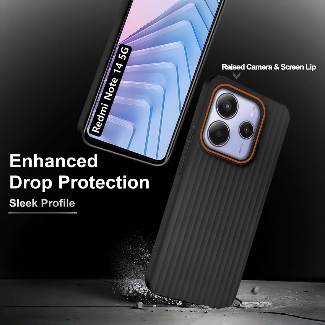 Fashionury Ring Line Beam Design Back Case for Redmi Note 14 5G | Ring Line Camera Protection | Vertical Beam Bump Protection | Rubberised Back Case for Redmi Note 14 5G (Black) Fashionury Ring Line Beam Design Back Case for Redmi Note 14 5G | Ring Line Camera Protection | Vertical Beam Bump Protection | Rubberised Back Case for Redmi Note 14 5G (Black)