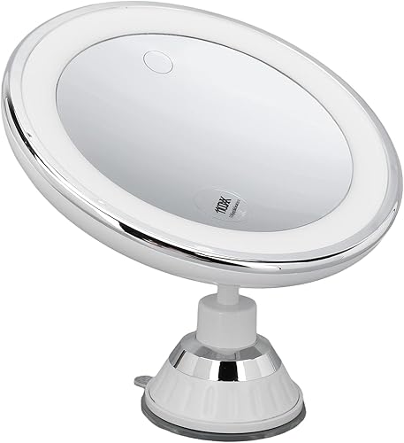 Espejo de aumento con luz, espejo de maquillaje iluminado de aumento 10X con ventosa, iluminación regulable de 3 colores, espejo de tocador de baño