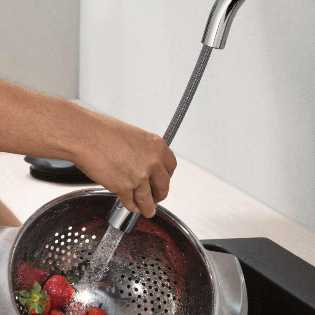 hansgrohe Focus M42 Mitigeur de cuisine 180, avec douchette extractible 2 jets, aspect acier inox, 71801800