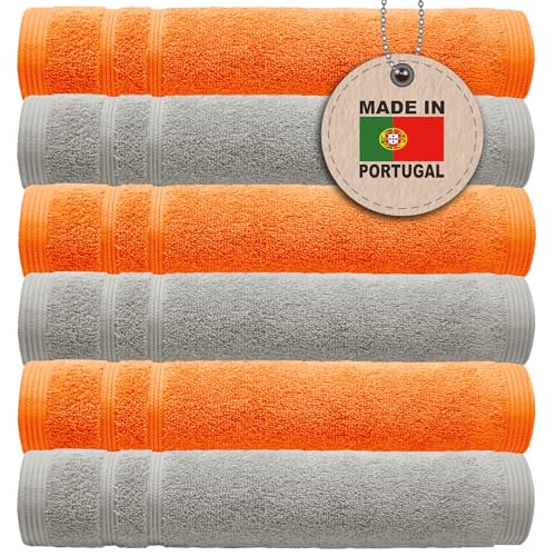 Lashuma 6er Set Gesichtstücher 30x30 cm, London Frottee Baumwolltücher Orange - Grau