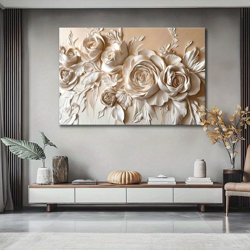 VCBNUGH Decorazione murale floreale, stampa su tela con rose beige, poster su tela, decorazione per camera da letto/soggiorno (60x90 cm/con cornice)