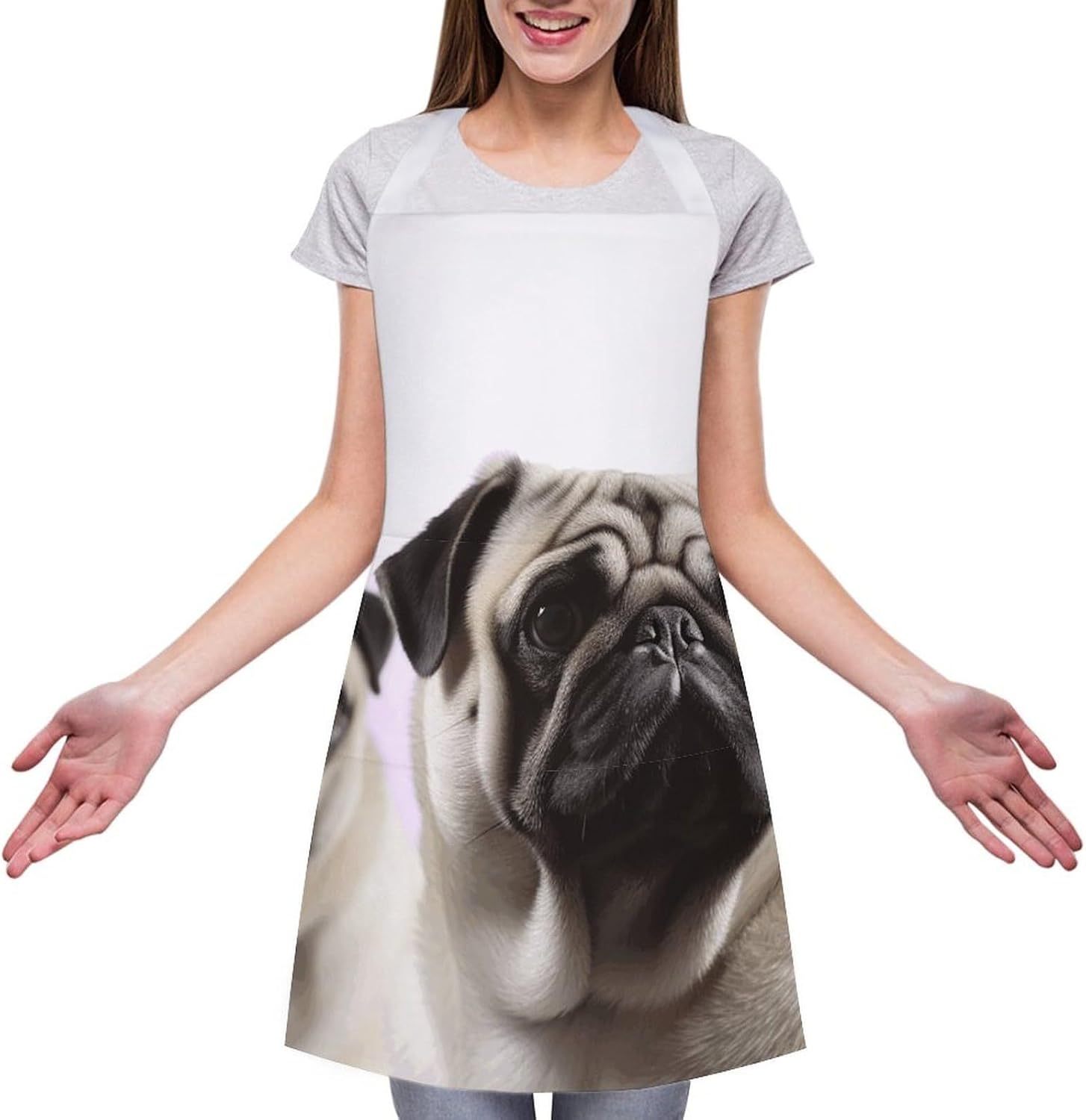Pug Dog Apron Adjustable Chef Apron with Pocket for Men Women Waterproof Bib Apron Durable Cooking Apron for BBQ Baking Kitchen Cooking Apron