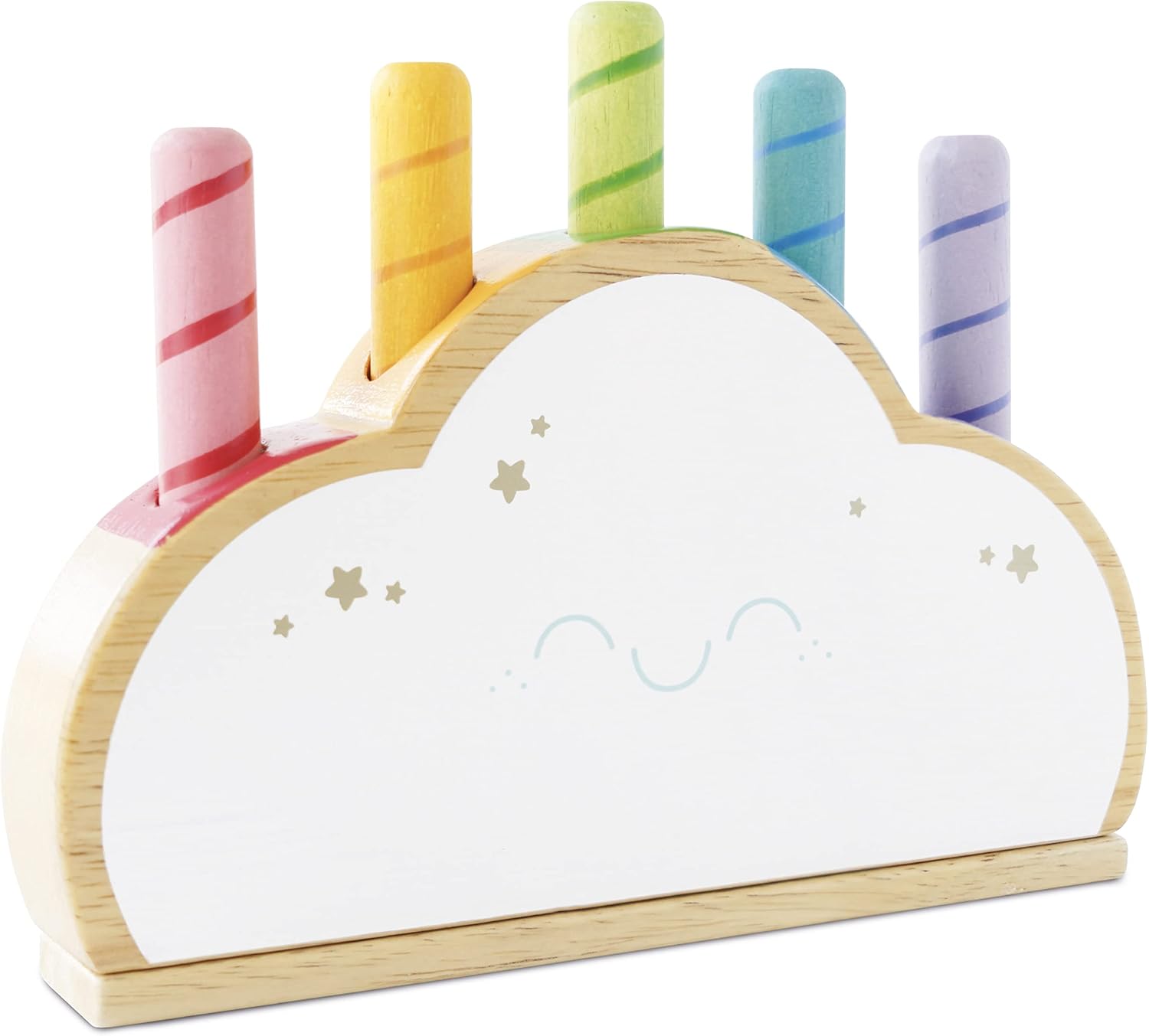 Le Toy Van - Wooden Baby Sensory Petilou Rainbow Cloud Pop Press and Release Toy | Educational Baby Sensory Montessori Toddler Learning Toy - Suitable for 18+ Months