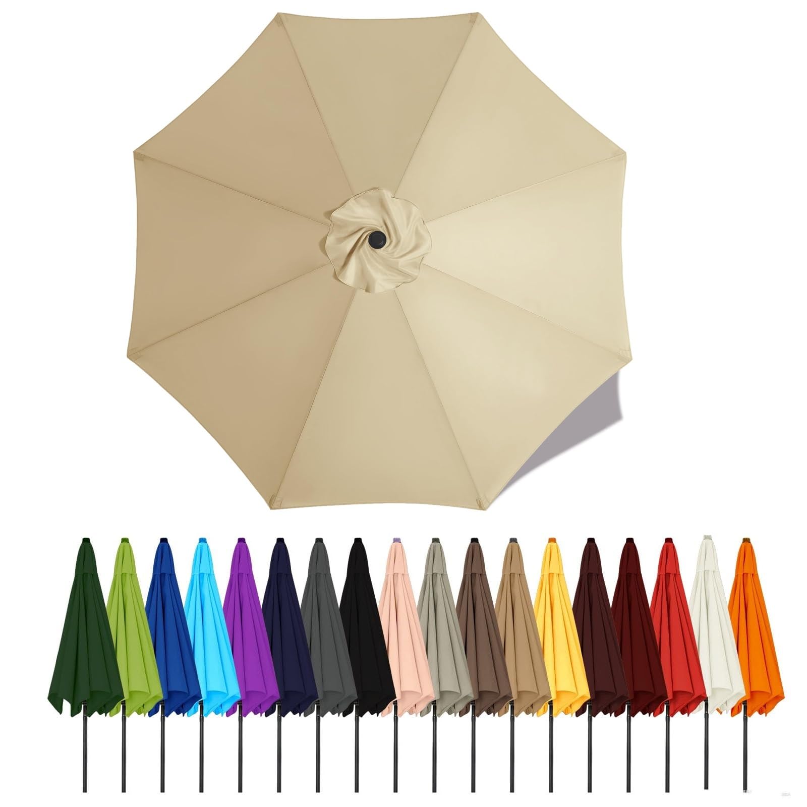Duchunsheng Umbrella Canopy Replacement Outdoor 6/8 Rib 6FT 7FT 8FT 9FT 10 FT 11FT, Market Patio Table Cover For Backyard Garden Courtyard Swimming Pool Lawn, Market Umbrella Top(Beige,3m - 8Ribs)