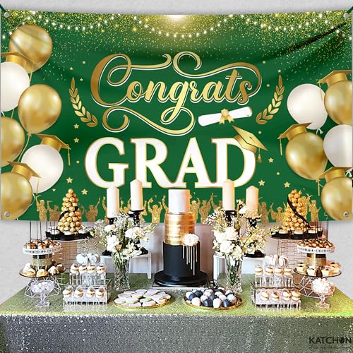 Image of KatchOn, XtraLarge Congrats Grad Banner - 72x44 Inch, Congratulations Banner | Graduation Banner Class of 2026 | 2026 Graduation Decorations | Green and Gold 2026 Graduation Backdrop