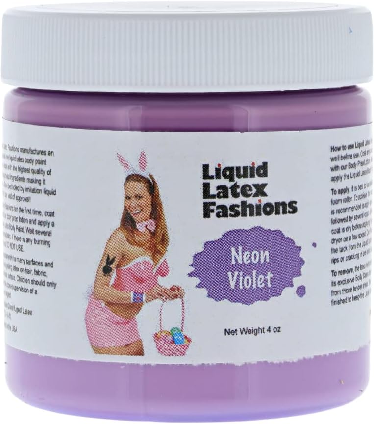 Liquid Latex Fashions- Ammonia Free Neon Violet Makeup Effects Body Costume Creation Paint for Adults and Kids, Ideal for Art and Cosplay, Easy to Peel Off- 4 Oz