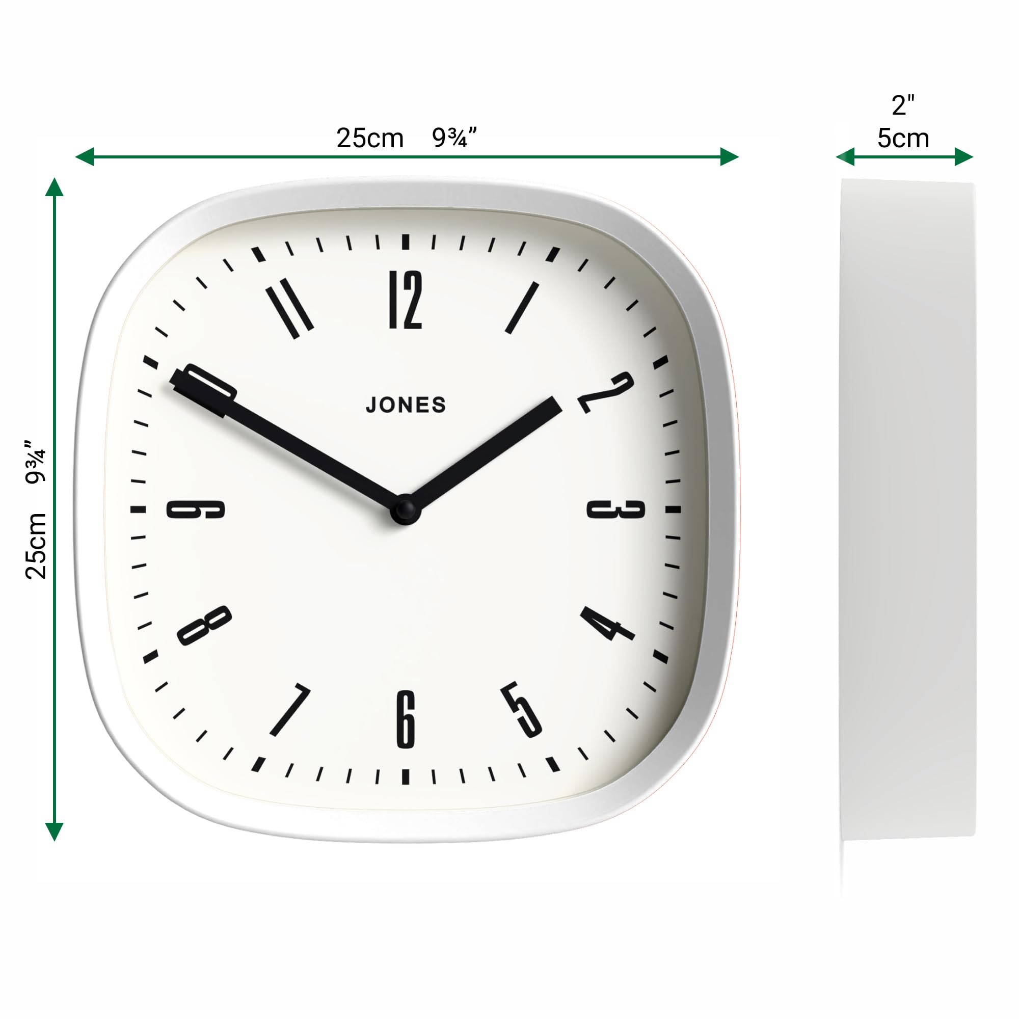 Jones Clocks® Marvel wall clock | Retro rounded square clock