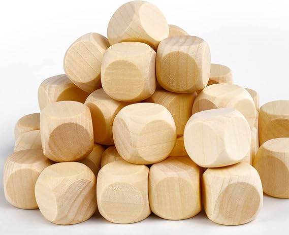 Blank Wooden Dice 1 inch 30PCS Unfinished Square Blocks 25mm Small Wood Cubes with Rounded Corners for DIY Craft Projects
