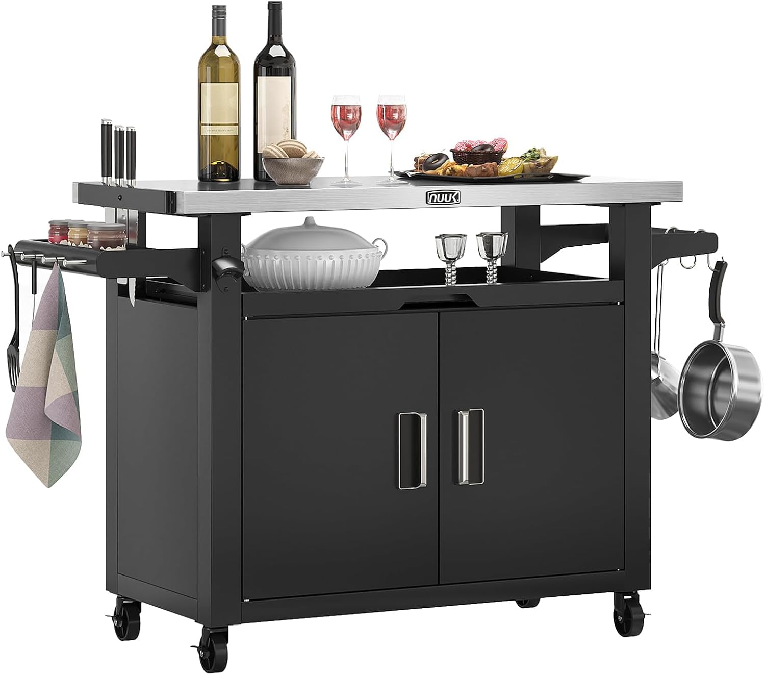NUUK Outdoor Grill Cart with Storage Cabinet Metal Kitchen Island Prep Table and 24" x 30" Station Cover