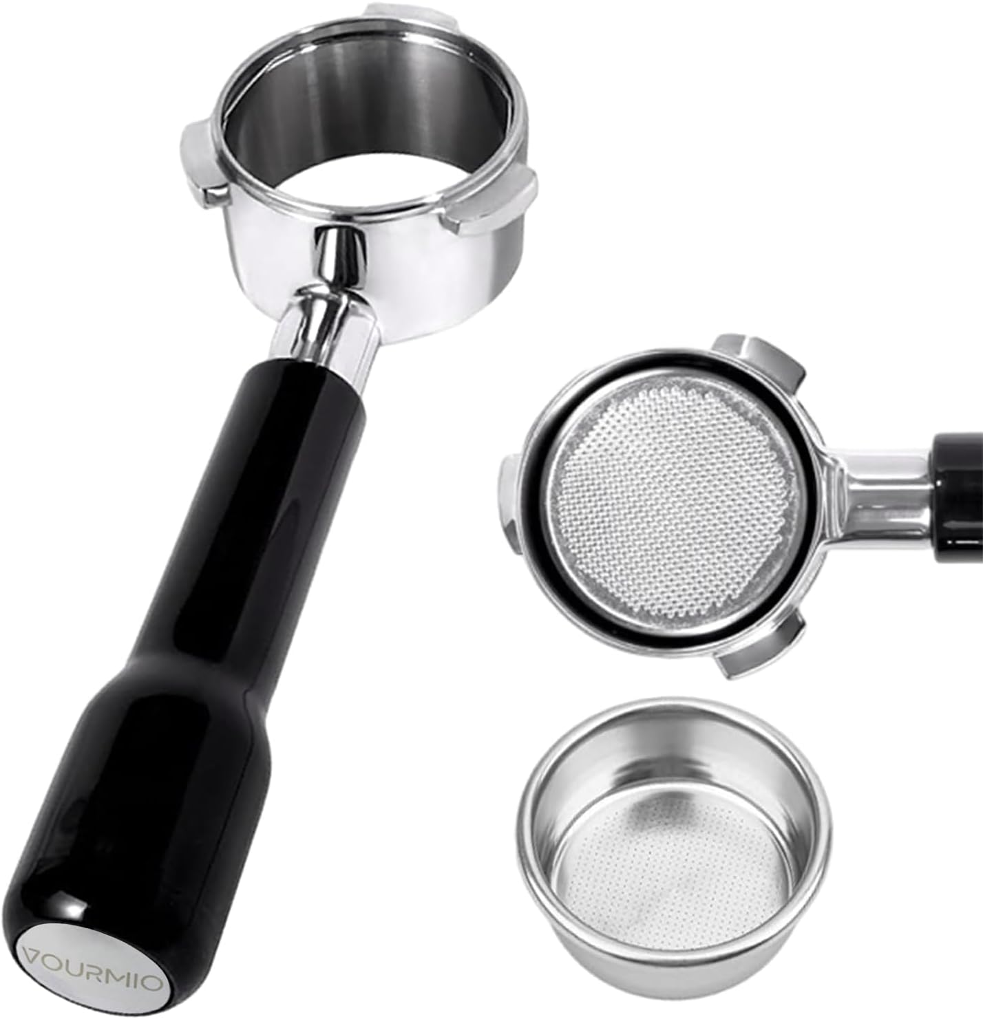 54mm Bottomless Portafilter - 3 Ears with Stainless Steel Filter Basket, Fits Breville Barista Express, Pro, Touch, Bambino Plus, Infuser (880BSS, 870XL, 878BSS, 500BSS, 840XL), Black