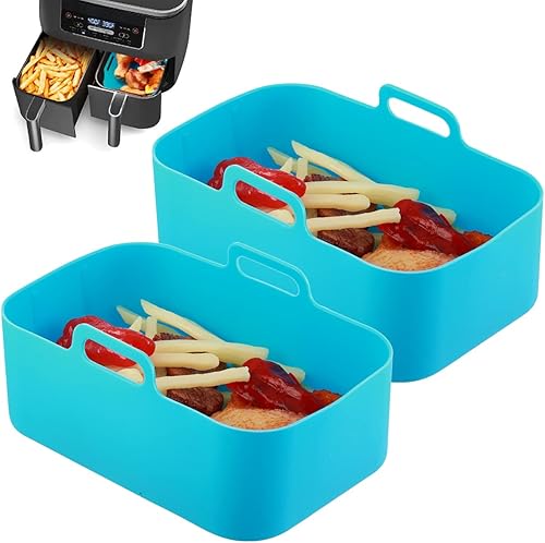 Paquete de 2 forros de silicona para freidora de aire Ninja Foodi Dual DZ201 8QTDZ090 6QT, accesorios para freidora de aire reutilizables, forros de