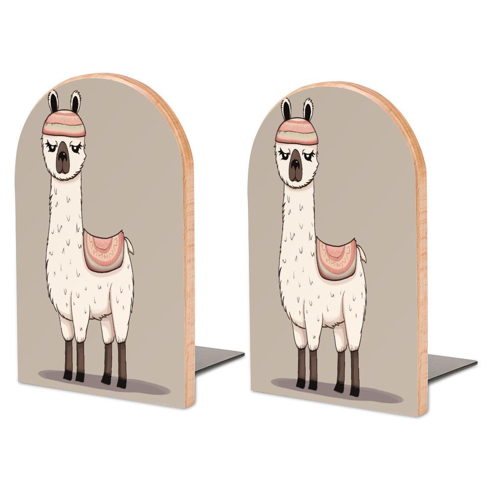 Large No Drama Llama Book End with Metal Base Fashion Heavy Duty Bookend Exquisite Wooden Bookends Non-Skid Book Stopper for Shelves Books Organizer for Office Home 1 Pair