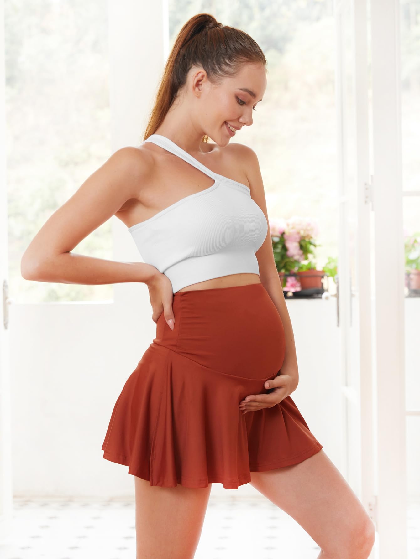 PARNIXS Pantaloncini premaman con tasca, pantaloncini da baseball alla moda, pantaloncini sportivi estivi, fessura a doppio strato, nessuna esposizione, nessun imbarazzo!