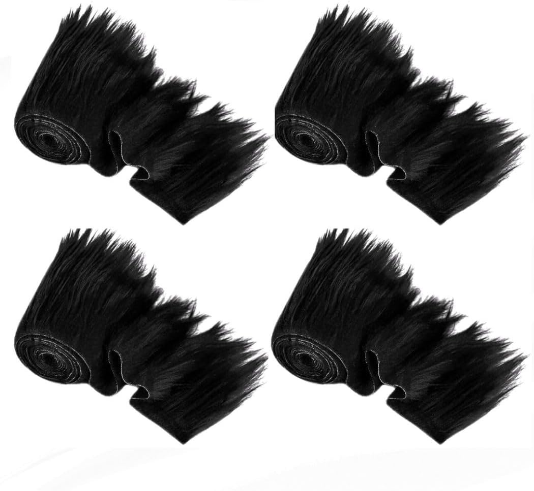 FabricLA Black Shaggy Plush Faux Fur Strips - Craft Fur for Gnomes, Cosplay, and DIY Projects | 4" X 60" (Pack of 4)
