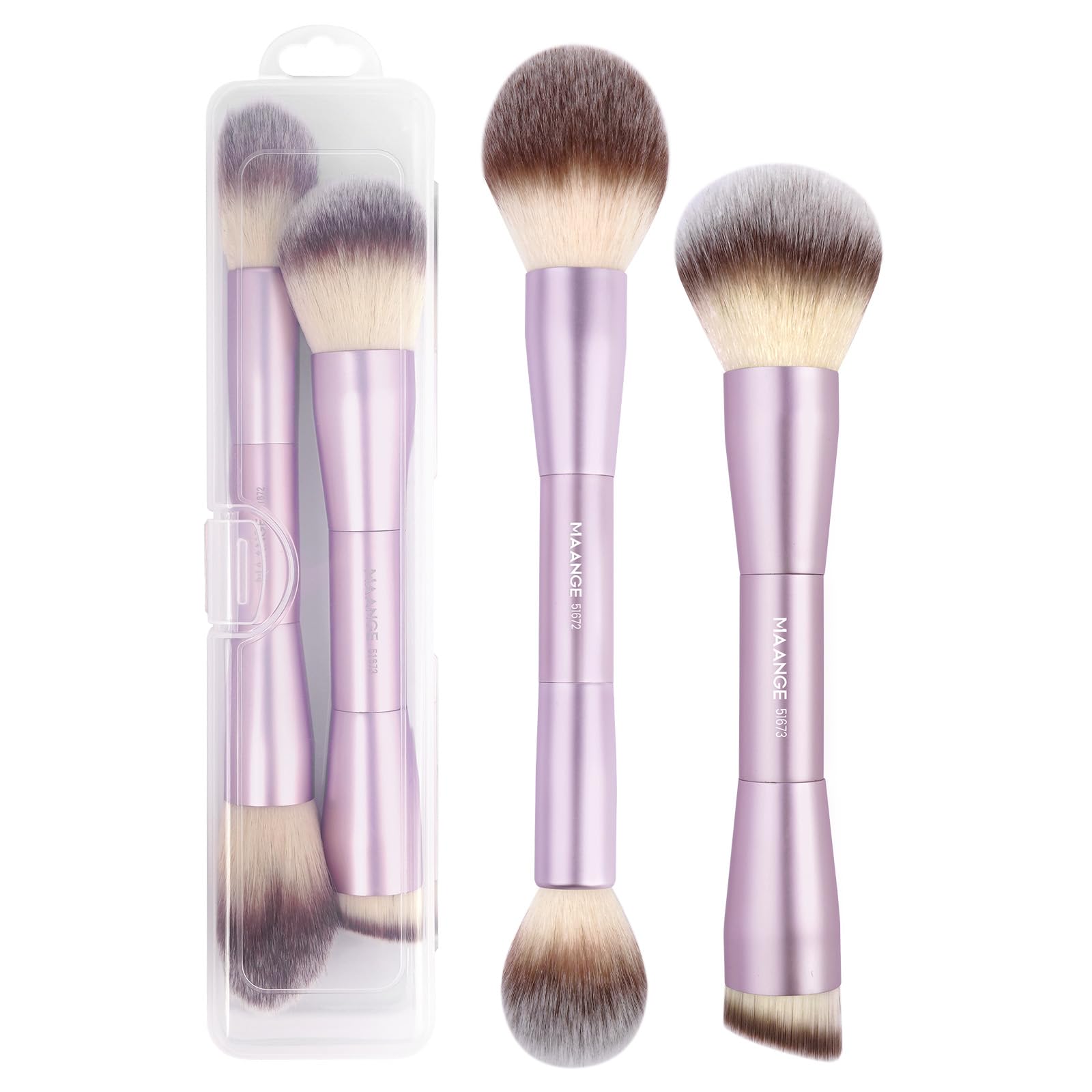MAANGE Foundation Makeup Brushes, 2Pcs Double Ended Makeup Brush for Blending Liquid Powder Concealer Cream Blush Buffe (Lilac)