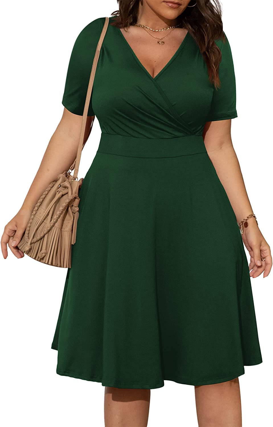 TASHVIKA'S Women's Plus Size Wrap V-Neck Skater Dress