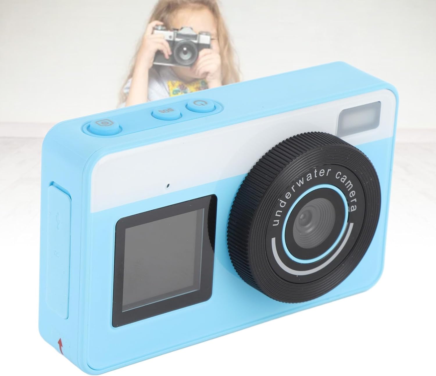 Acouto Underwater Camera, IP68 Rain Proof 48MP 18X Zoom Dual Screen Diving Camera with Front Rear Screens, for Diving Snorkeling Underwater Photography (Blue)