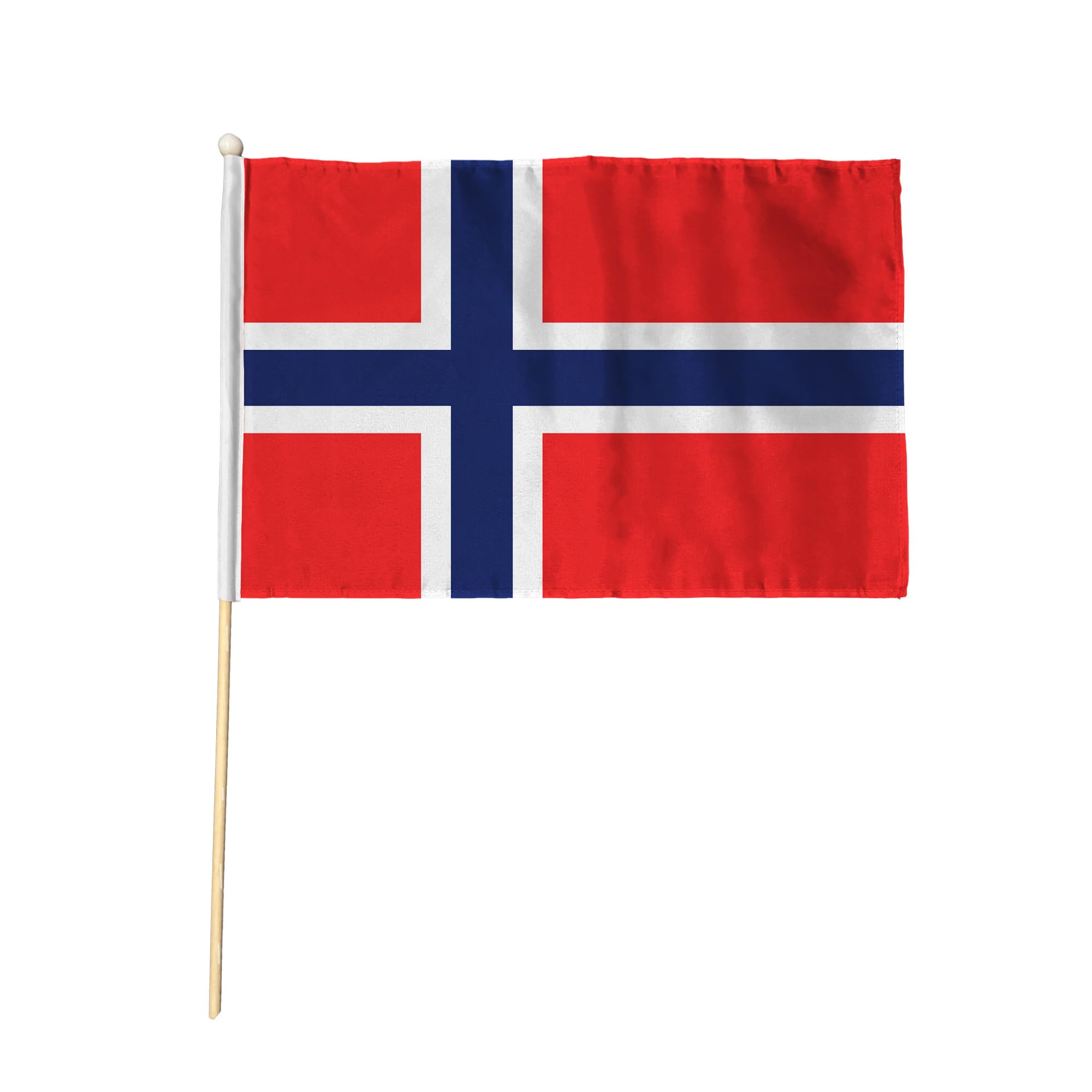 Flagtex Norway Pack of 2 Hand Waving Flag (18x12 Inch Large) - Premium Wooden Stick Hand Flag Big Size Natural Wood Pole European Red White Blue Nordic Cross Flag Events Parades — image 1