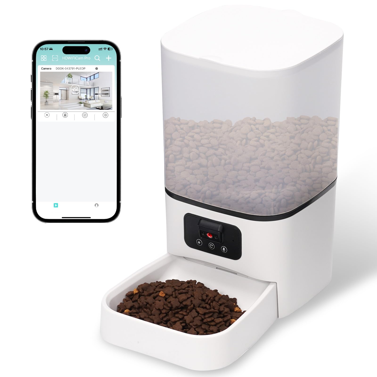 6L Comedero Gato Automático,Dispensador de Comida Inteligente con Wi-Fi 2.4G,Dispensador De Comida Seca para Gatos O Perros con Control por Aplicación de 1 A 10 Comidas Al Día, Color Blanco