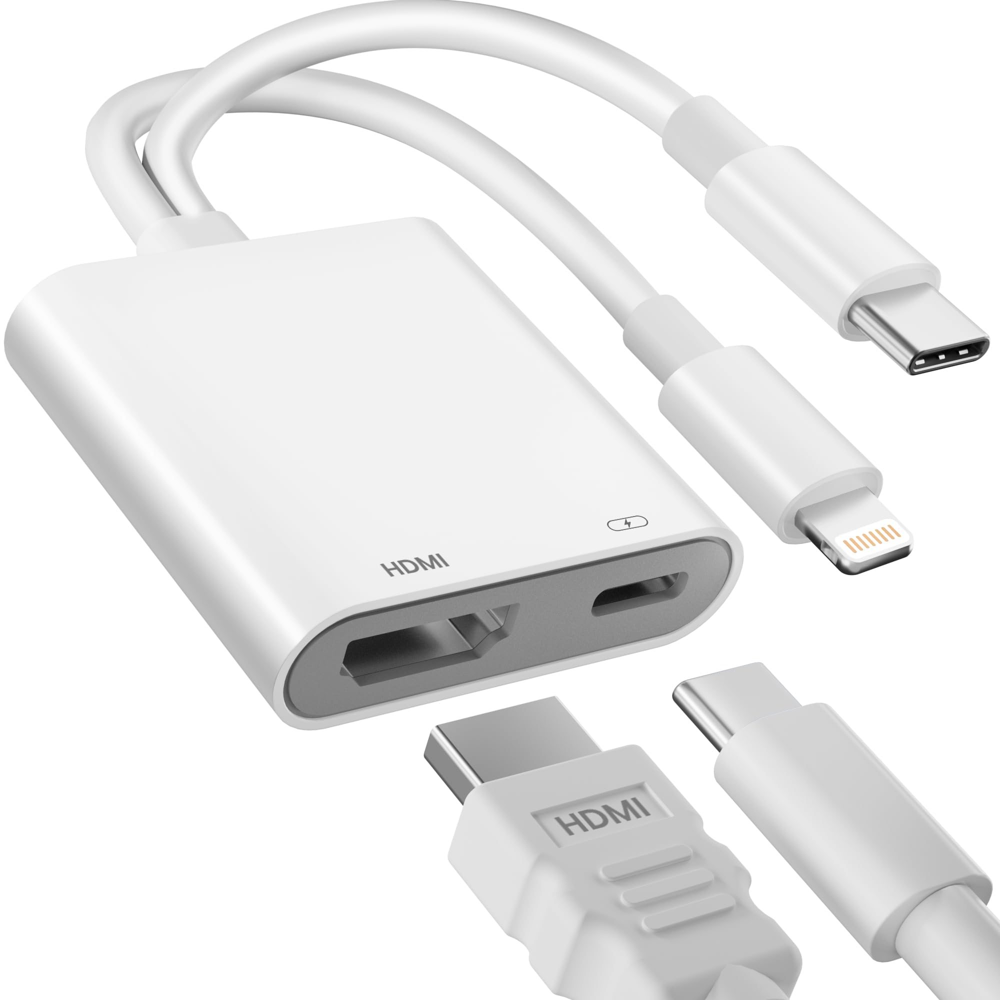 Adaptateur USB C et Lightning vers HDMI pour iPhone, 4K@60Hz 100W Adaptateur USB C vers HDMI pour iPhone 17/16/15/14/iPad/MacBook Certifié MFi iPad to hdmi Adapter for TV/Projecteur/Moniteur