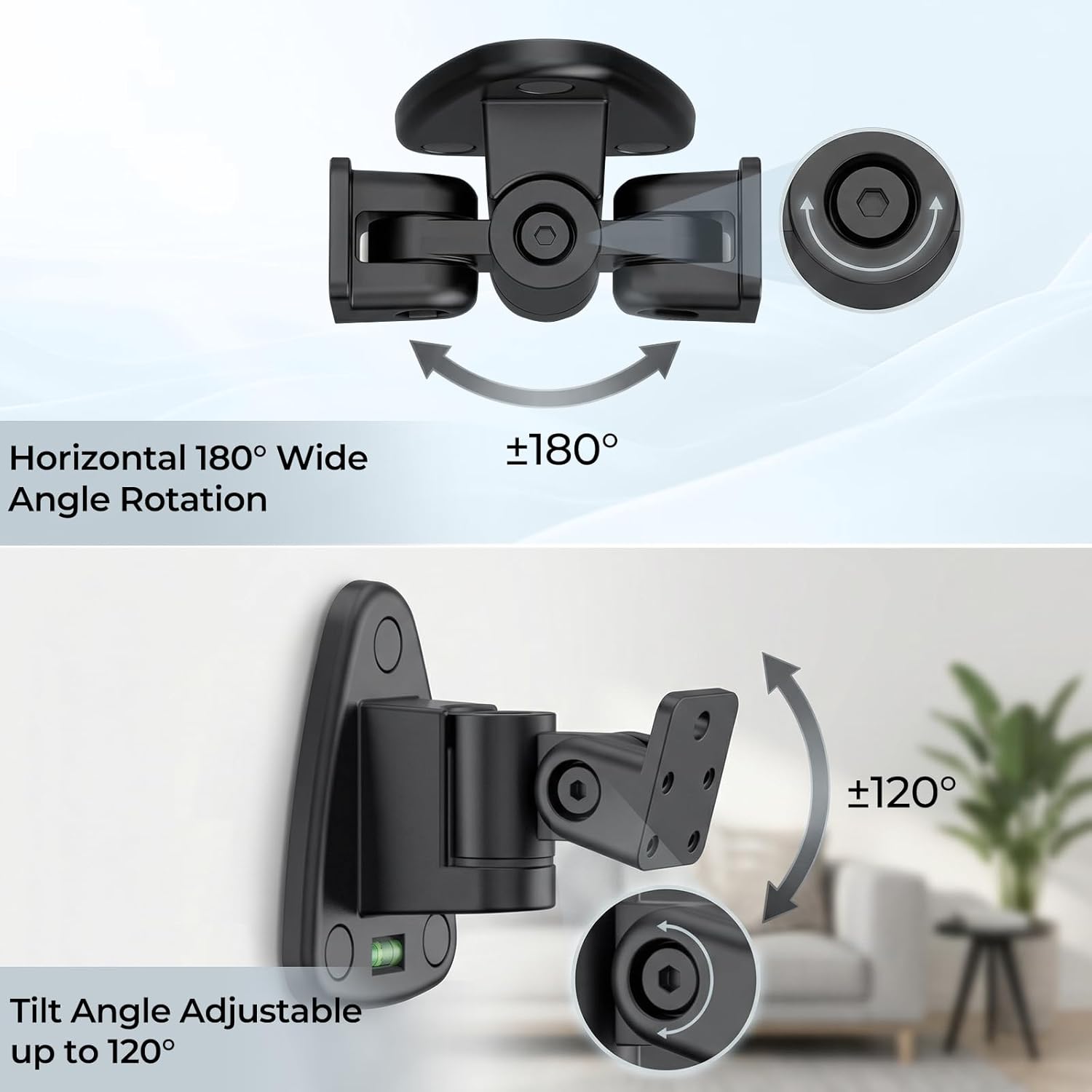 Upgraded Metal Speaker Wall Mount, Swivel & Tilt, Wall Speaker Mount for Small Speakers, Compatible with Samsung, Bose, JBL, Klipsch, Sony & Others, Wr Keyhole & Thread Hole, Hold up to 22lbs, 2 Pack