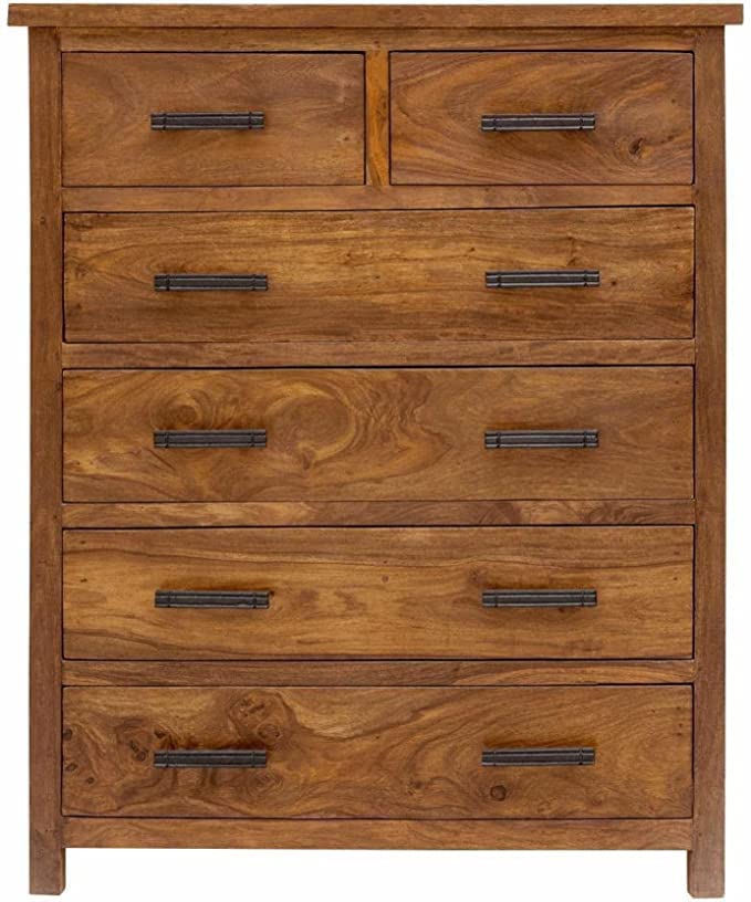 Woodcrest Sheesham Wood Chest of 6 Drawers Storage for Home