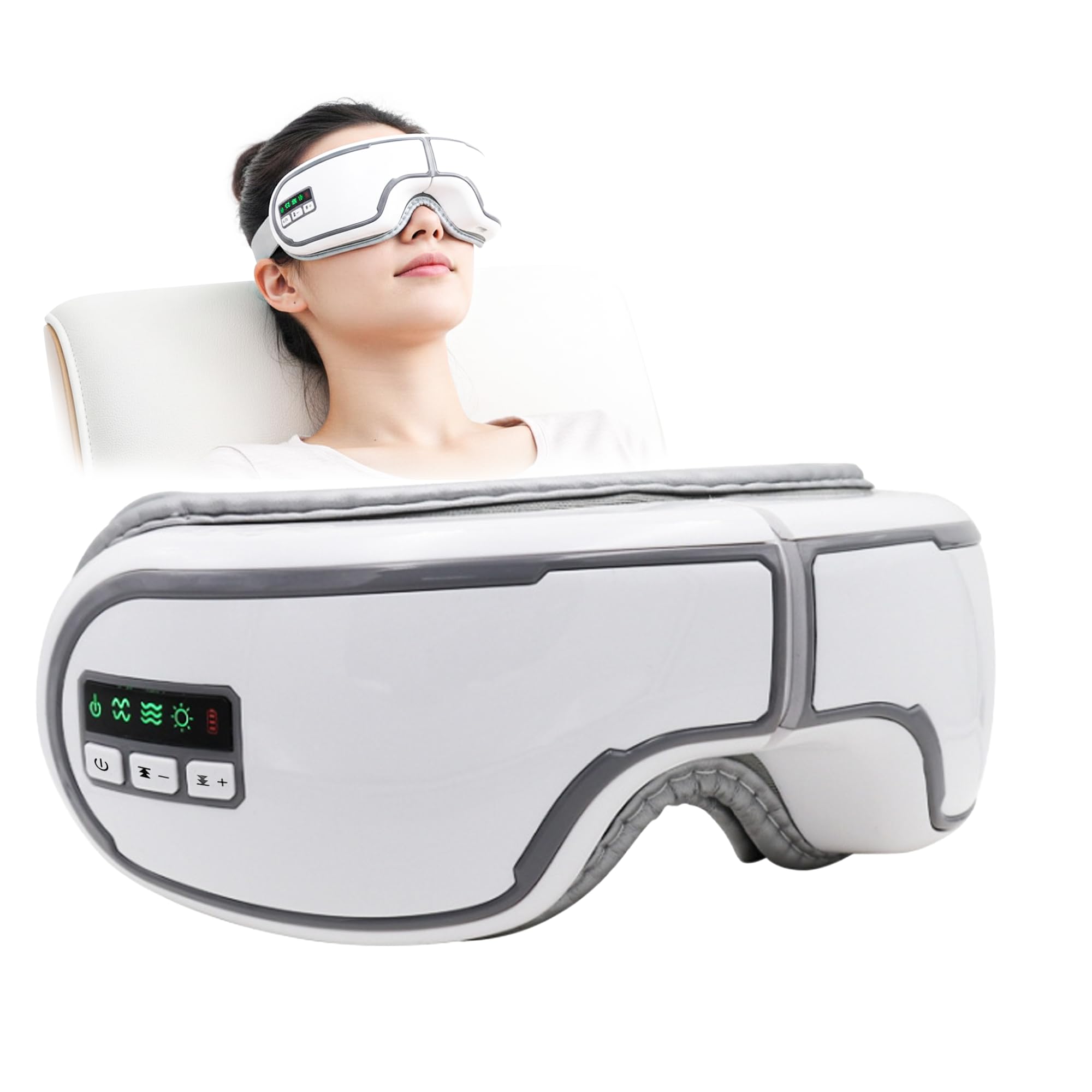Kuyra Eye Massager with Heat Compression Vibration Music Modes Foldable Adjustable Wireless Eye Massager Relaxation Head Comfort Portable