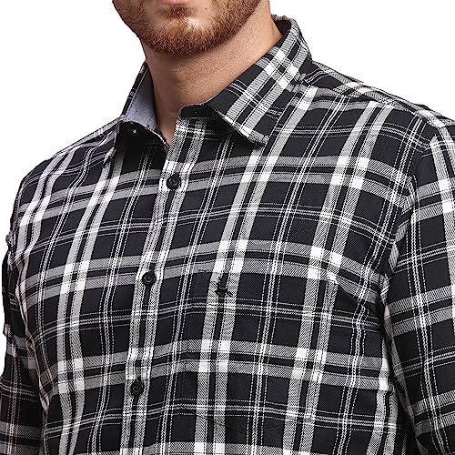 Image of Parx Men's Pure Cotton Checks Pattern Slim Fit Semi Cutaway Collar Full Sleeve Casual Shirt