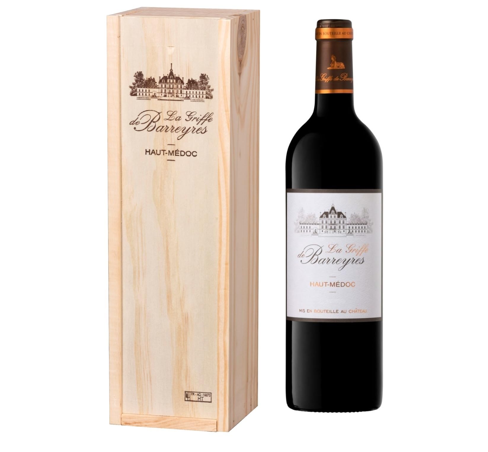 Coffret Cadeau Caisse Bois - La Griffe de Barreyres - AOP Haut Médoc - Vin Rouge - 75cl