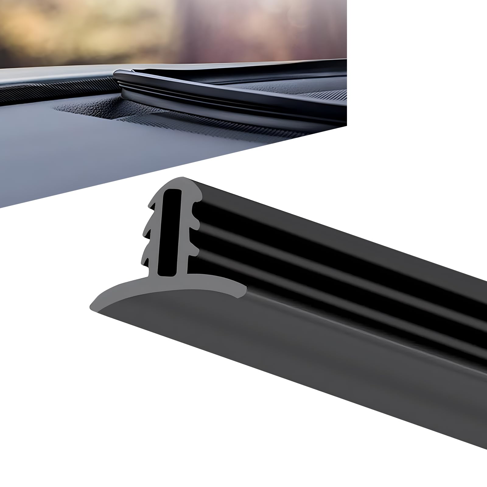 1 PC Car Dashboard Sealing Strip, 6.56Ft T-Shaped Center Console Soundproof Dust-Cleaning Sealing Rubber Strip, Multi-Functional Length Cuttable Accessory, Compatible with Most Cars (Black)