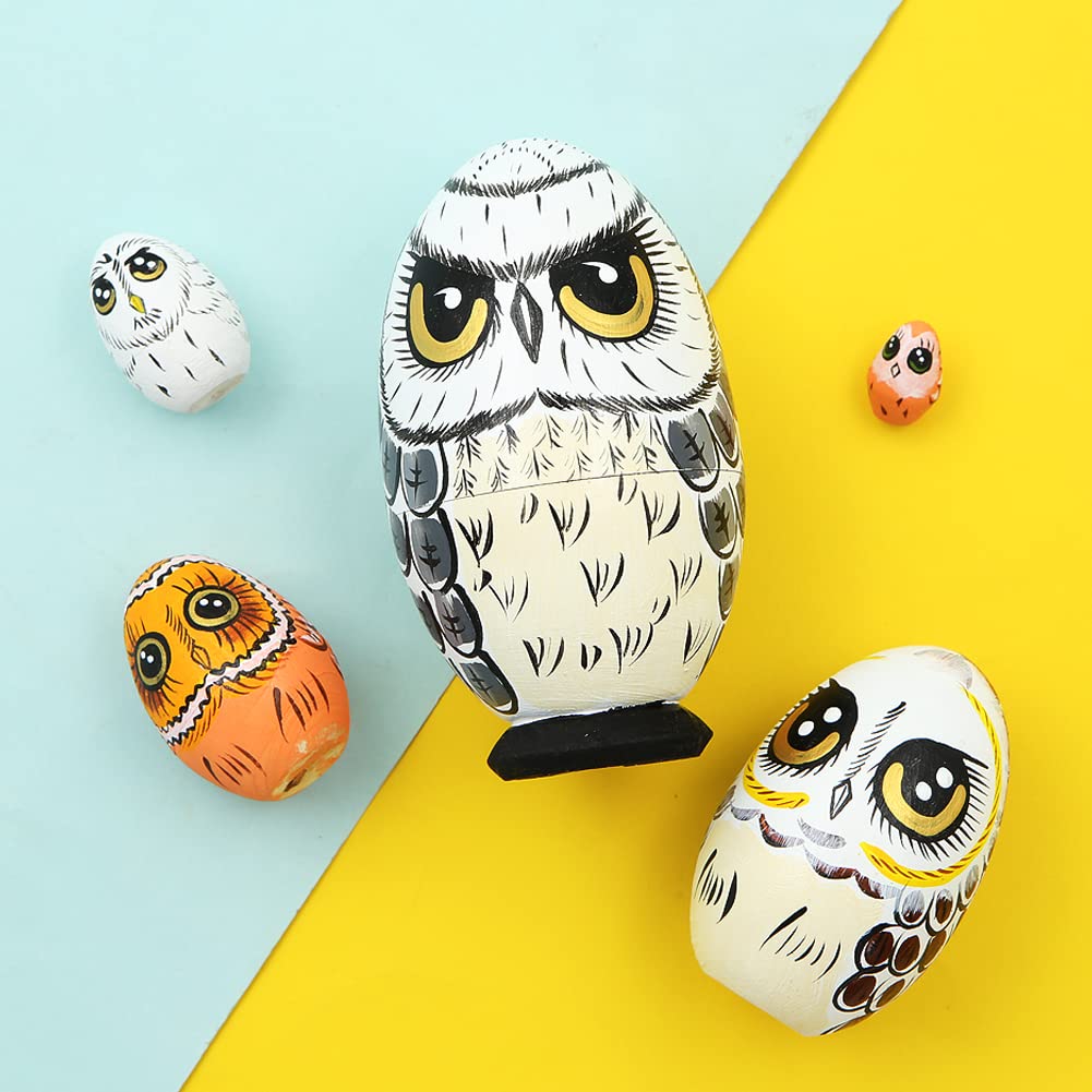 Lot de 5 poupées gigognes Russes en Bois sur Le thème des Animaux de Hibou, poupée matriochka Faite à la Main en Forme d'œuf poupée empilable en Bois pour Anniversaire d'enfant, Noël, Nouvel an