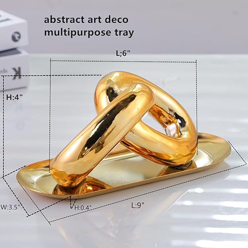 Miniatura 2 de Estatua de decoración dorada, estatuas de cadena de cerámica modernas, decoración para sala de estar, decoración del hogar, estatua de arte moderno,