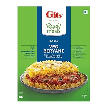 Gits Ready to Eat Veg Biryani, Layered Rice Dish, Pure Veg, Heat and Eat, Microwaveable, 265g - image, photos