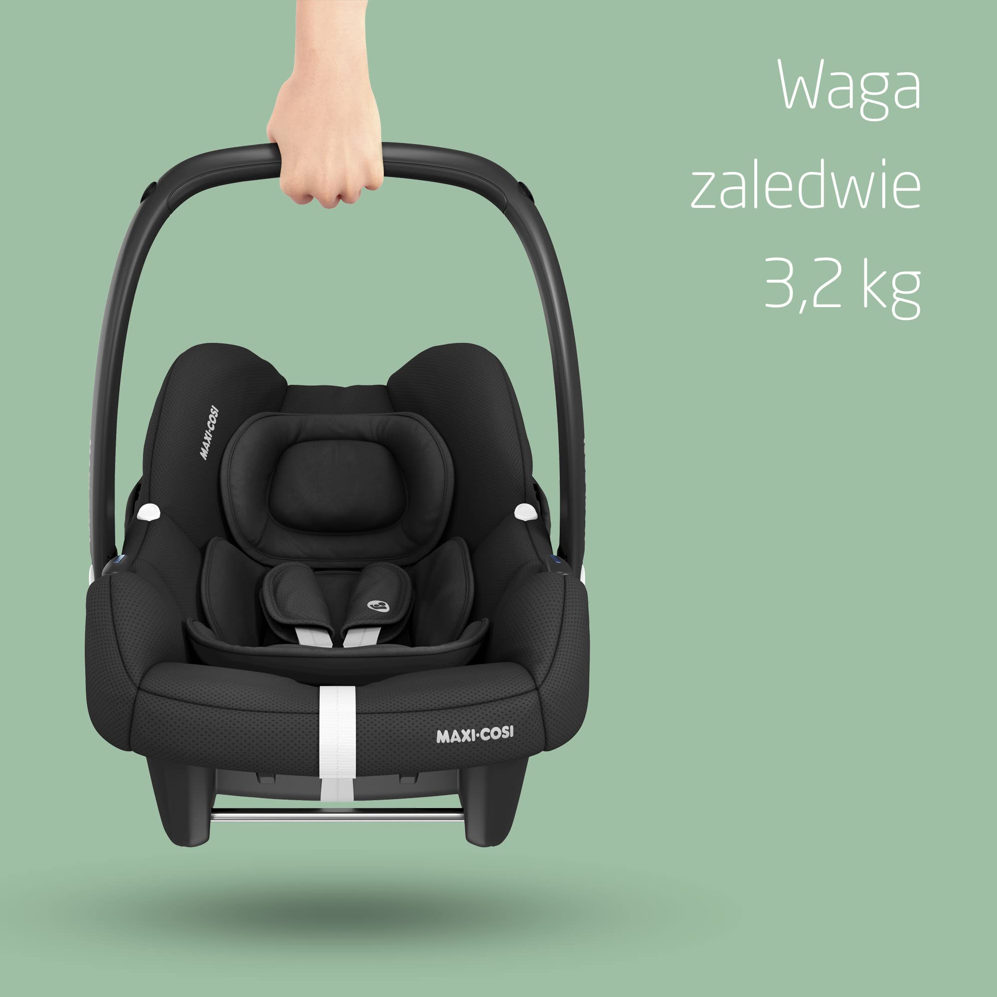 Maxi-Cosi CabrioFix i-Size, fotelik samochodowy dla niemowlaka, 0–12 mies., do 12 kg, lekki i miękki fotelik dla noworodka (3,2 kg), duży daszek, do większości wózków Maxi-Cosi, Essential Black